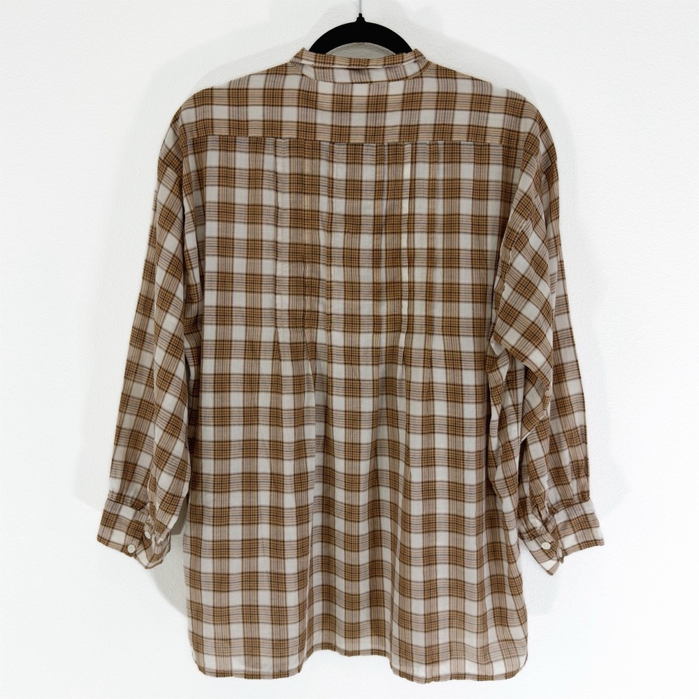 Nili Lotan Top Womens Large Brown Plaid Boho Cottagecore Breathable 100% Cotton - Picture 4 of 9